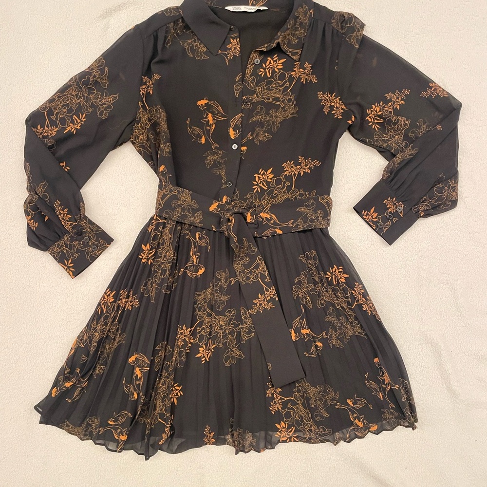 Floral Black and Orange Dress